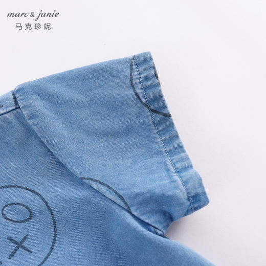 马克珍妮夏装新款 男童笑脸涂鸦纯棉牛仔短袖衬衫230898 商品图3