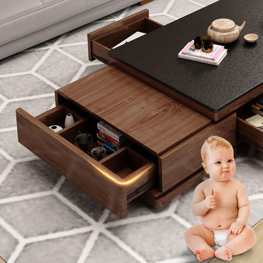 北欧火烧石茶几电视柜组合现代简约小户型茶几桌家用客厅岩板家具 商品图7