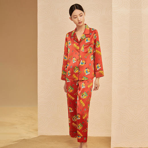 金三塔重磅真丝敦煌联名100%桑蚕丝时尚印花衣裤套新品可外穿 YSFCA202 商品图2