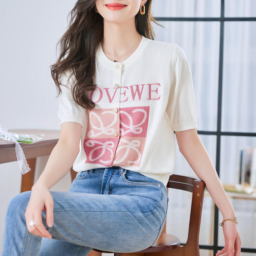 宽松短袖印花显瘦，洋气别致针织开衫CC-QL-8837 商品图1