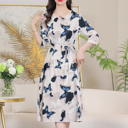 重磅真丝夏季圆领中袖桑蚕丝印花裙子LS-A2502 商品图0