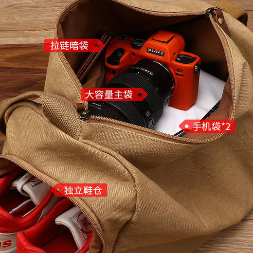 复古帆布斜跨包男单肩包运动健身包大容量出差手提旅行包行李包潮 商品图5