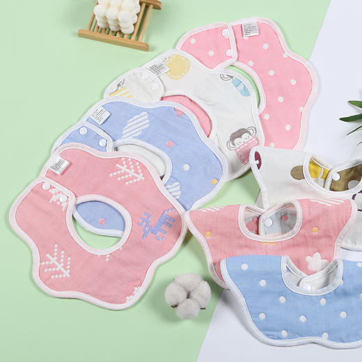 「9.9元包邮！数款可选」六层纱布围嘴母婴用品 宝宝童装婴儿纱布全棉围兜360度可旋转口水巾 商品图2