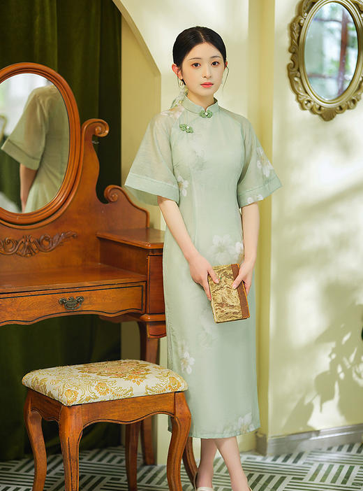 新款天丝提花复古老上海旗袍民国风宴会走秀旗袍HYM23425 商品图3