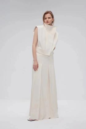 腰贴撞色超长百褶裙