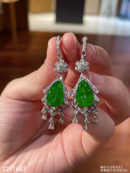 老坑冰帝王绿水滴耳坠  69999【3291603】 商品图2
