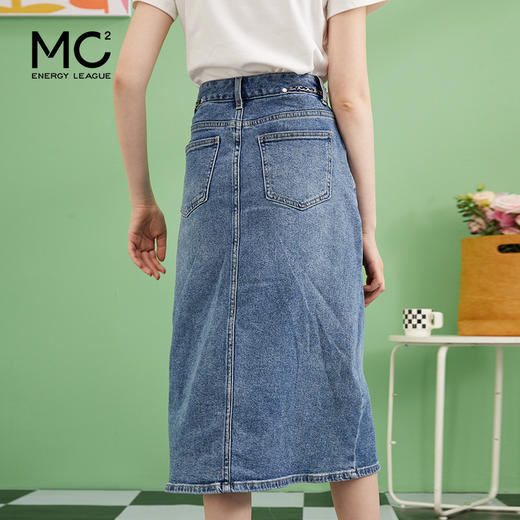 女装开扣金属链条侧缝开叉牛仔中长裙Q2231201 商品图3