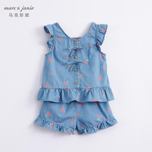 马克珍妮夏装新款 女童趣味樱桃纯棉牛仔背心套装230763 商品图1