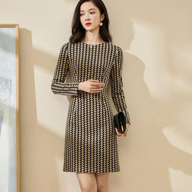 剩S/M/XL 米思阳气质时尚连衣裙秋流行印花2022新款修身长袖中长款裙子2162