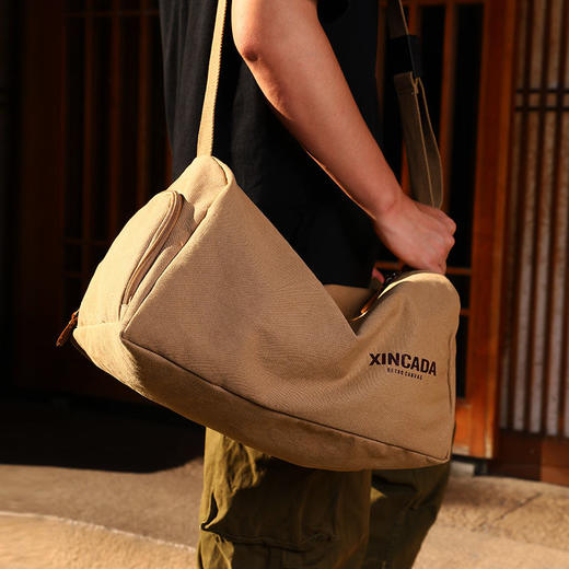 复古帆布斜跨包男单肩包运动健身包大容量出差手提旅行包行李包潮 商品图7