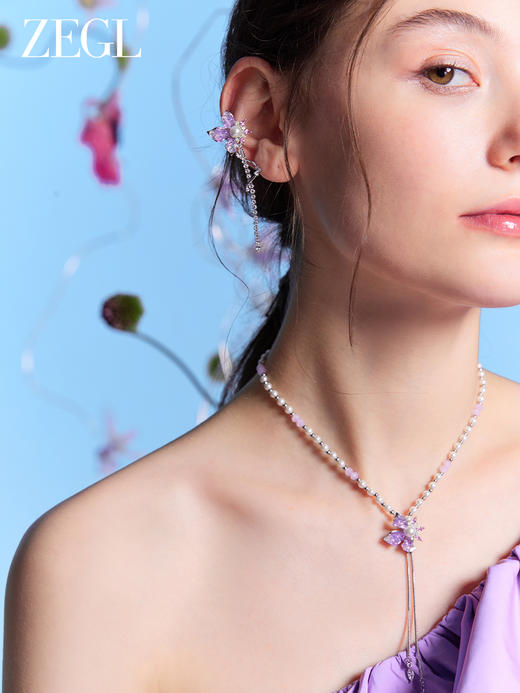 ZEGL设计师花园系列流苏耳环女耳夹无耳洞耳骨夹仿珍珠高级感耳饰 商品图1