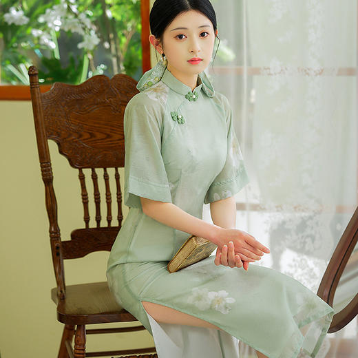 新款天丝提花复古老上海旗袍民国风宴会走秀旗袍HYM23425 商品图4