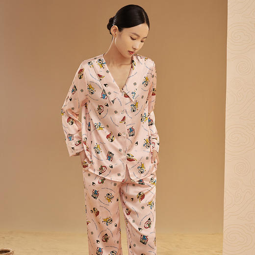 金三塔重磅真丝敦煌联名时尚乐舞飞天印花衣裤套女士睡衣新品  YSFCA204 商品图2