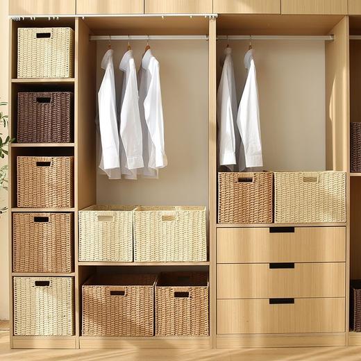 日式编织储物盒收纳篮收纳箱收纳框收纳盒杂物仿草编藤编收纳筐 商品图2