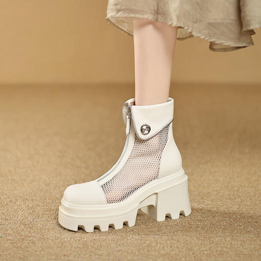 时尚减龄，个性网面拼接前拉链短靴ZM-2718 商品图10