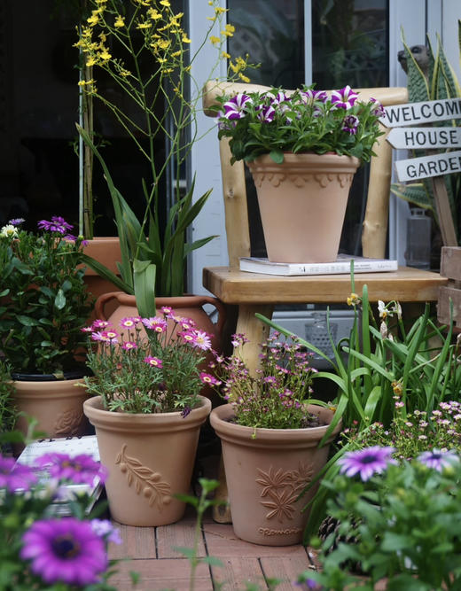 浮雕红陶花盆 吸水透气泥陶盆庭院绿植花卉国际盆 商品图1