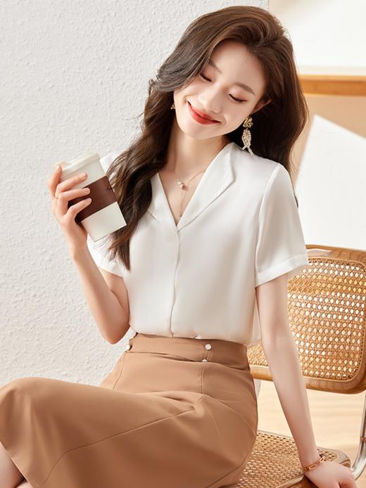 夏季新款翻领显瘦百搭衬衫职场精干气质衬衣上衣女 商品图3