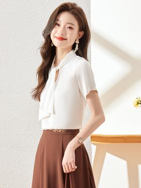 夏季新款显瘦围巾领衬衫职场通勤气质衬衣上衣女