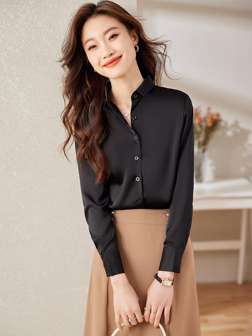 职业通勤醋酸缎面衬衫高腰A字半身裙子休闲裤套装女 商品图2