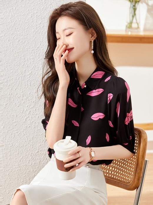 夏季新款短袖港风印花衬衫休闲百搭衬衣上衣女 商品图2