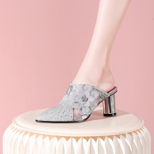 春季新款，大花朵粗跟凉拖YSML-A076-1261 商品图4