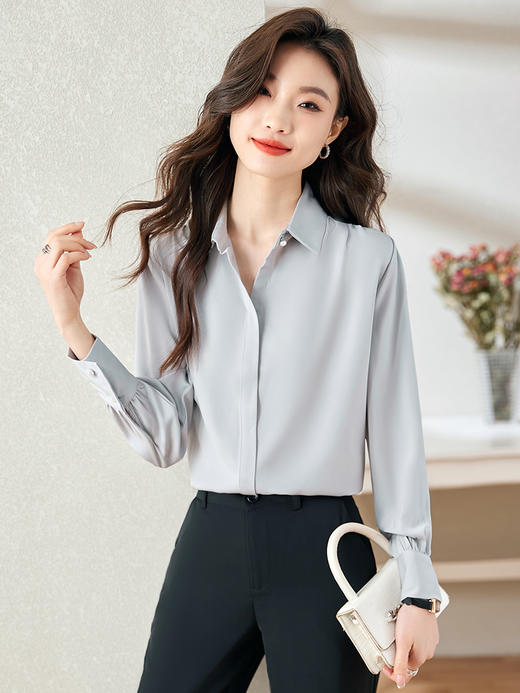 衬衣长袖时尚职业通勤衬衫高腰休闲裤子套装女 商品图1
