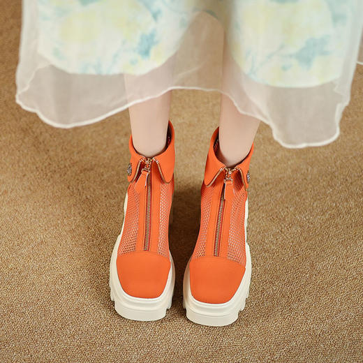 时尚减龄，个性网面拼接前拉链短靴ZM-2718 商品图3