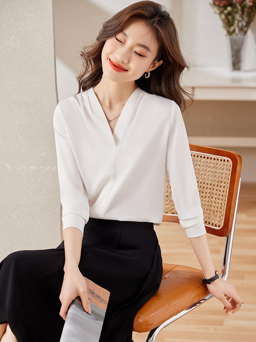 职业通勤衬衫A字高腰半身裙子休闲裤子两件套装 商品图4