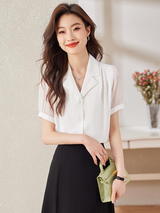 时尚泡泡袖职业通勤衬衫高腰A字半身裙两件套装 商品图6