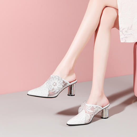 春季新款，大花朵粗跟凉拖YSML-A076-1261 商品图0