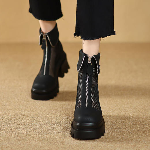 时尚减龄，个性网面拼接前拉链短靴ZM-2718 商品图5