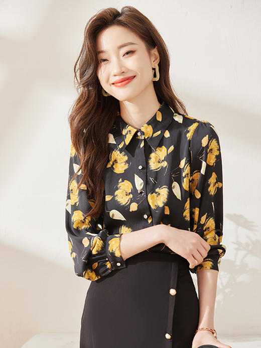 春夏印花设计衬衫简约A型半身裙职场气质两件套装女 商品图3