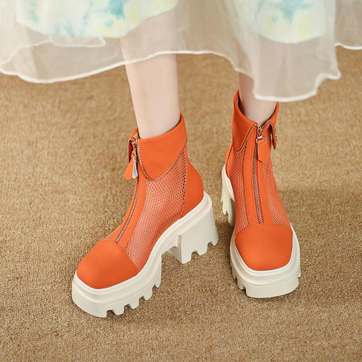 时尚减龄，个性网面拼接前拉链短靴ZM-2718 商品图2