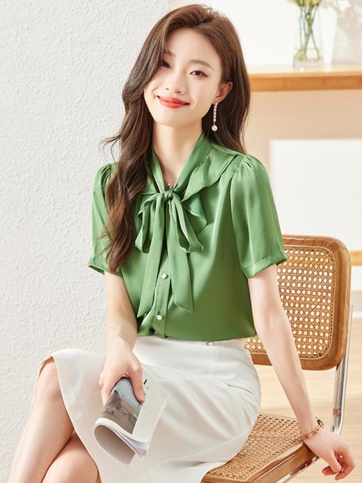 夏季新款蝴蝶领飘带时尚显瘦衬衫职场通勤衬衣上衣 商品图0