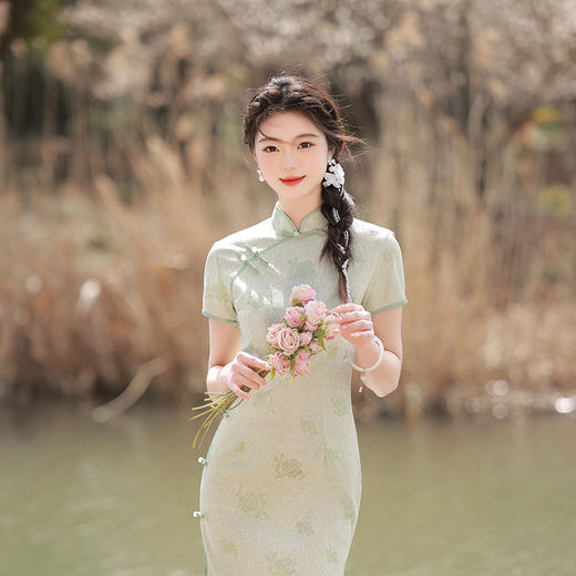 ZAYS-5158春夏改良蕾丝复合旗袍日常少女风年轻立领短袖时尚旗袍 商品图1