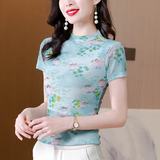 KQL 520N9887大码网纱双层打底衫百搭t恤上衣 商品图2