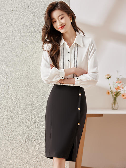 春夏季设计感条纹衬衫修身百搭半身裙职场两件套装女 商品图1