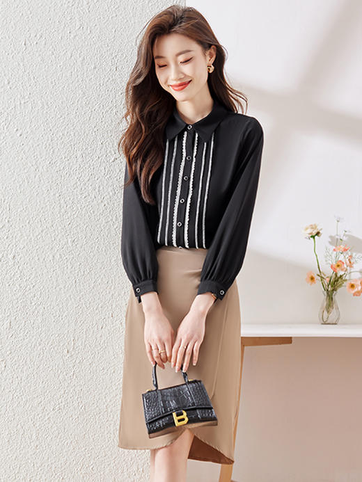 春夏季设计感条纹衬衫修身百搭半身裙职场两件套装女 商品图5