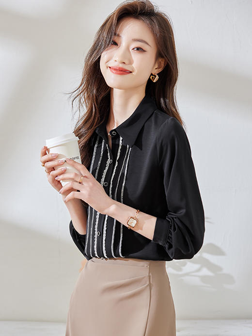 春夏季设计感条纹衬衫修身百搭半身裙职场两件套装女 商品图3