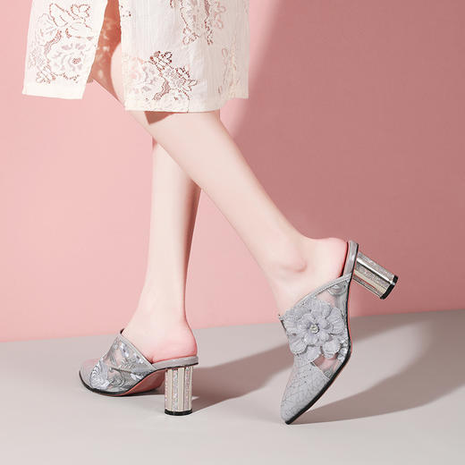 春季新款，大花朵粗跟凉拖YSML-A076-1261 商品图3