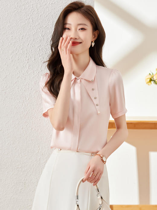 尖领舒适衬衫气质显瘦简约百搭衬衣上衣女 商品图0