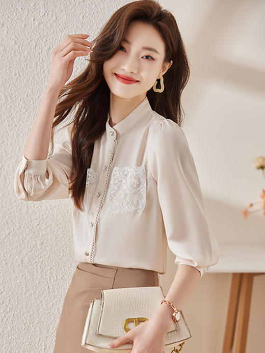 新款蕾丝口袋衬衫简约A型半身裙职场两件套装女 商品图3