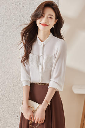 新款蕾丝口袋衬衫简约A型半身裙职场两件套装女