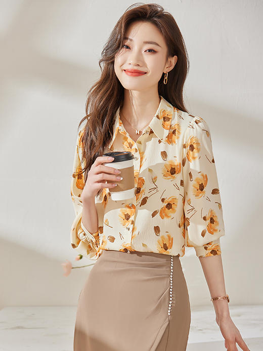 春夏印花设计衬衫简约A型半身裙职场气质两件套装女 商品图2