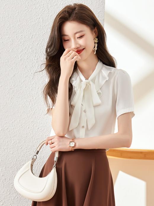夏季新款蝴蝶领飘带时尚显瘦衬衫职场通勤衬衣上衣 商品图3