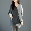SMZ04652023春装蝙蝠袖撞色拼接针织衫女新款套头毛衣春秋季长袖宽松上衣 商品缩略图0