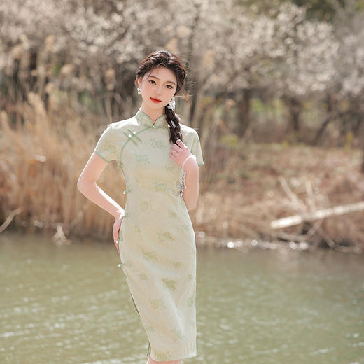 ZAYS-5158春夏改良蕾丝复合旗袍日常少女风年轻立领短袖时尚旗袍 商品图3