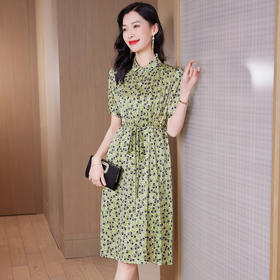 ASE-9529真丝连衣裙新款夏季轻奢波点收腰设计感小众桑蚕丝衬衫领裙子