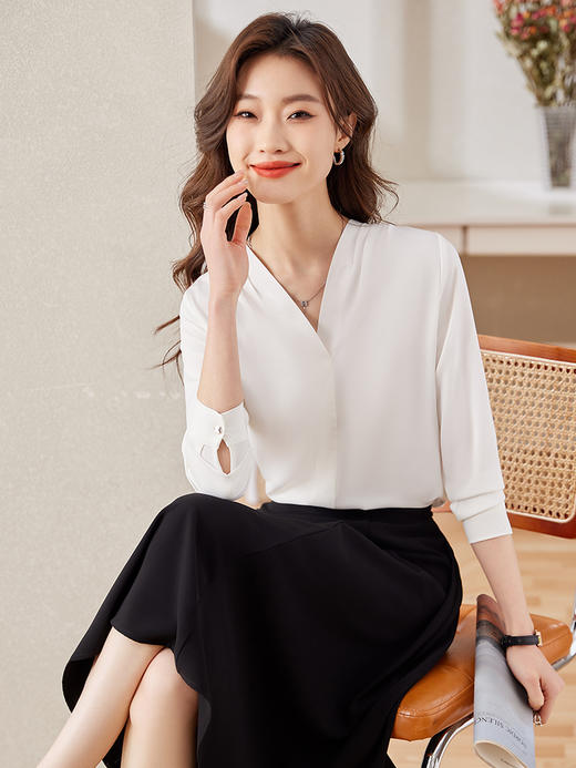 职业通勤衬衫A字高腰半身裙子休闲裤子两件套装 商品图5