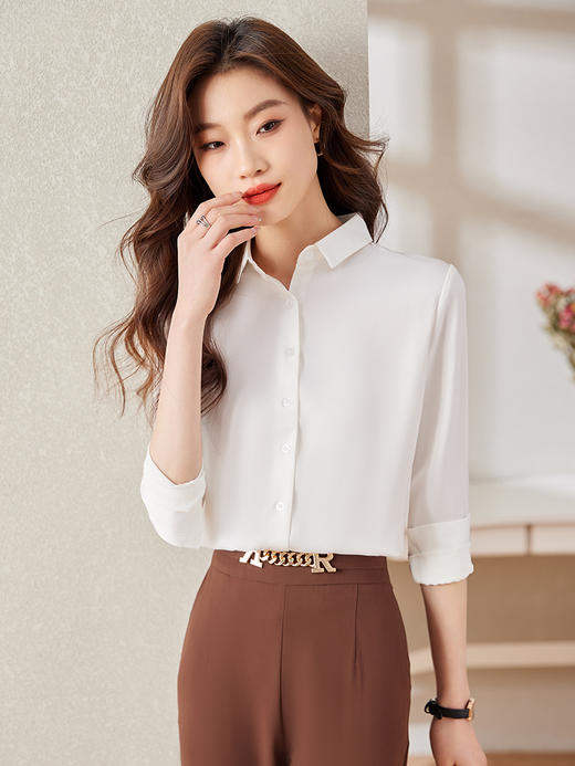 职业通勤醋酸缎面衬衫高腰A字半身裙子休闲裤套装女 商品图5